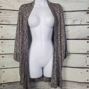 Daytrip Women’s Striped Open Front Cocoon Cardigan Sweater Size S Gray White